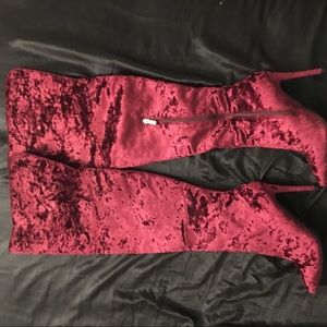 NWOT Thigh High Burgundy Velvet Boots